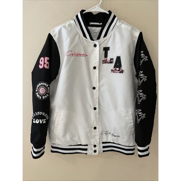 Vintage Y2K  rue21 Satin Varsity Jacket Size Medium White Los Angelos California - Picture 7 of 16